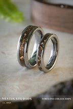 Spinosaurus, Triceratops & T. Rex Fossil Wedding Ring Set – Tungsten