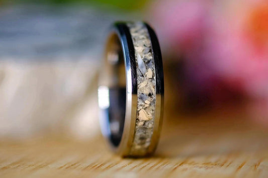 Woolly Mammoth Tooth Fossil Ring in Tungsten