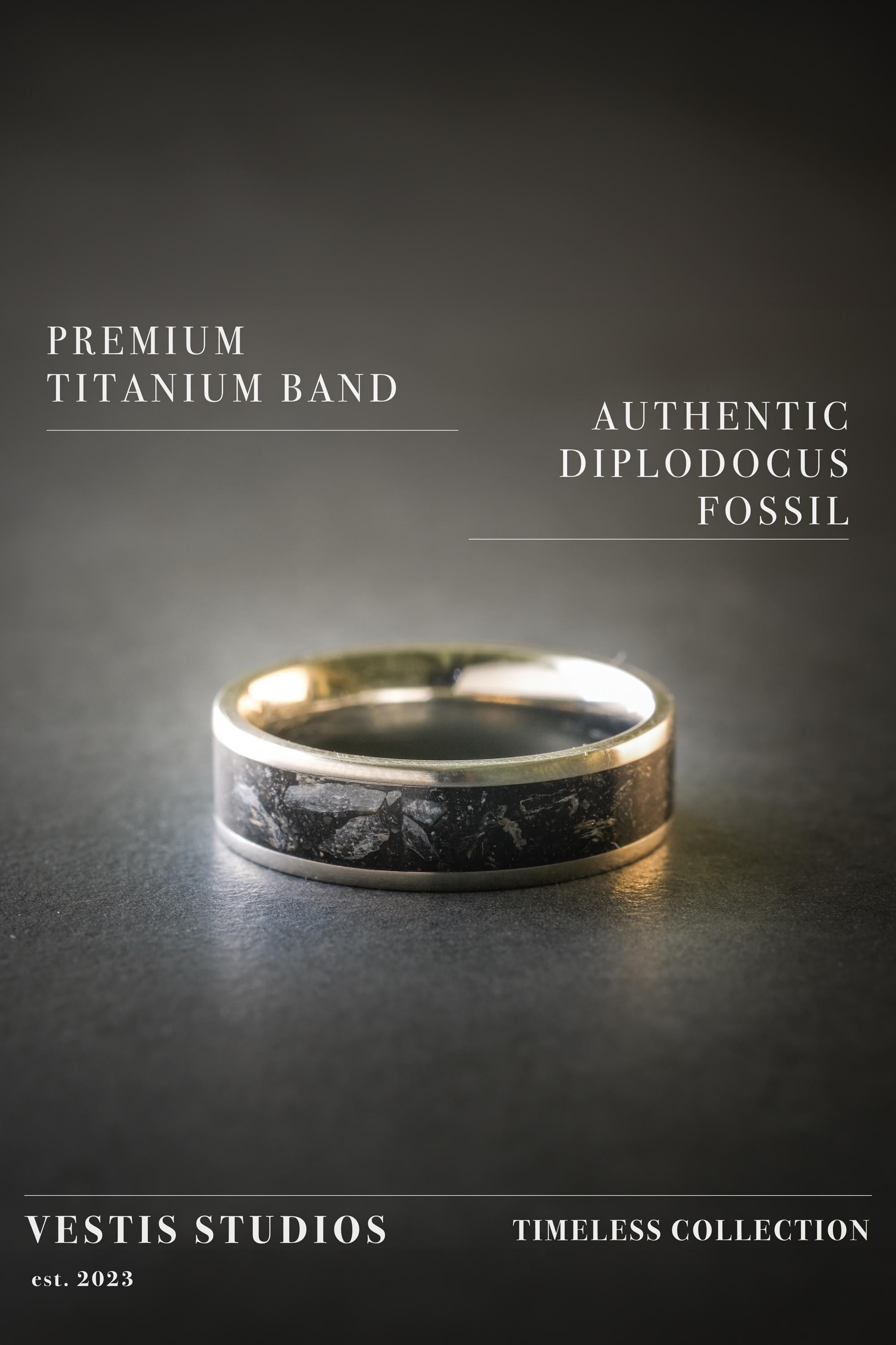 Diplodocus Fossil Ring – Titanium