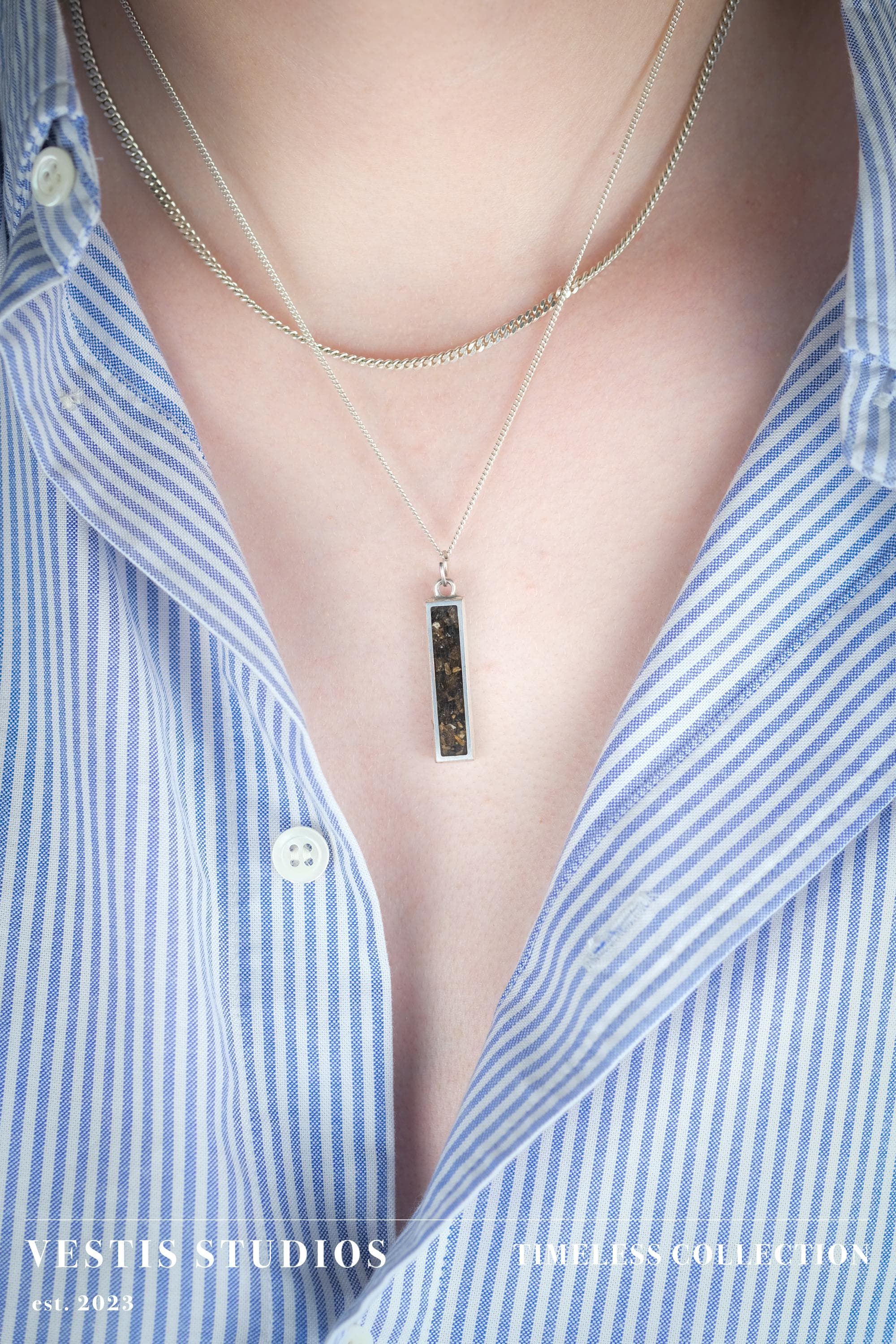 Hadrosaur Fossil Necklace – Plated Silver