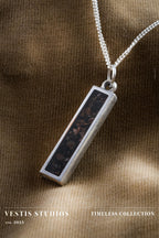 Diplodocus & Meteorite Fossil Necklace – Plated Silver