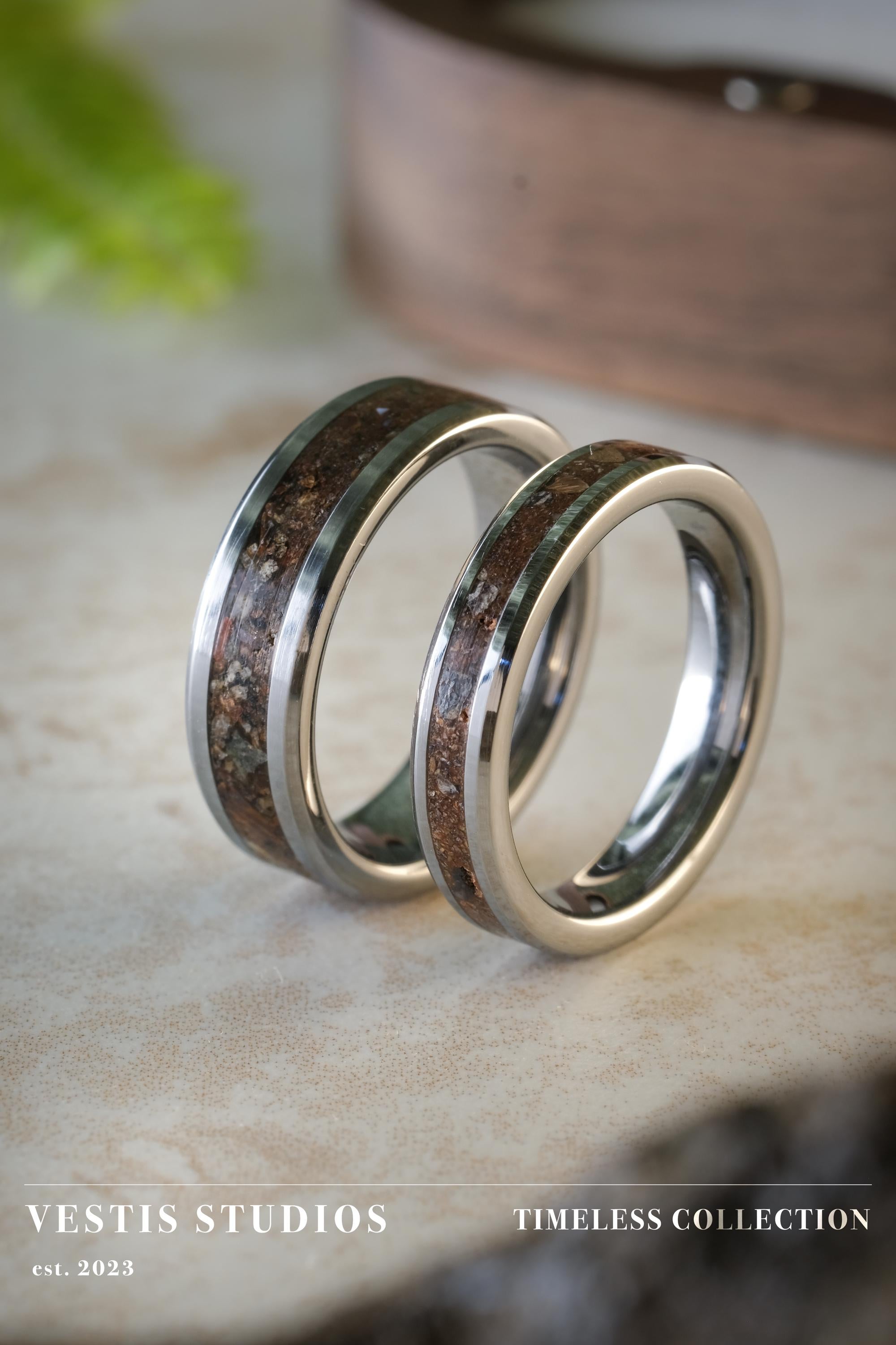 Triceratops Fossil Wedding Ring Set – Tungsten