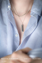 Diplodocus & Meteorite Fossil Necklace – Plated Silver