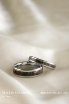 Diplodocus & Meteorite Fossil Wedding Ring Set – Tungsten