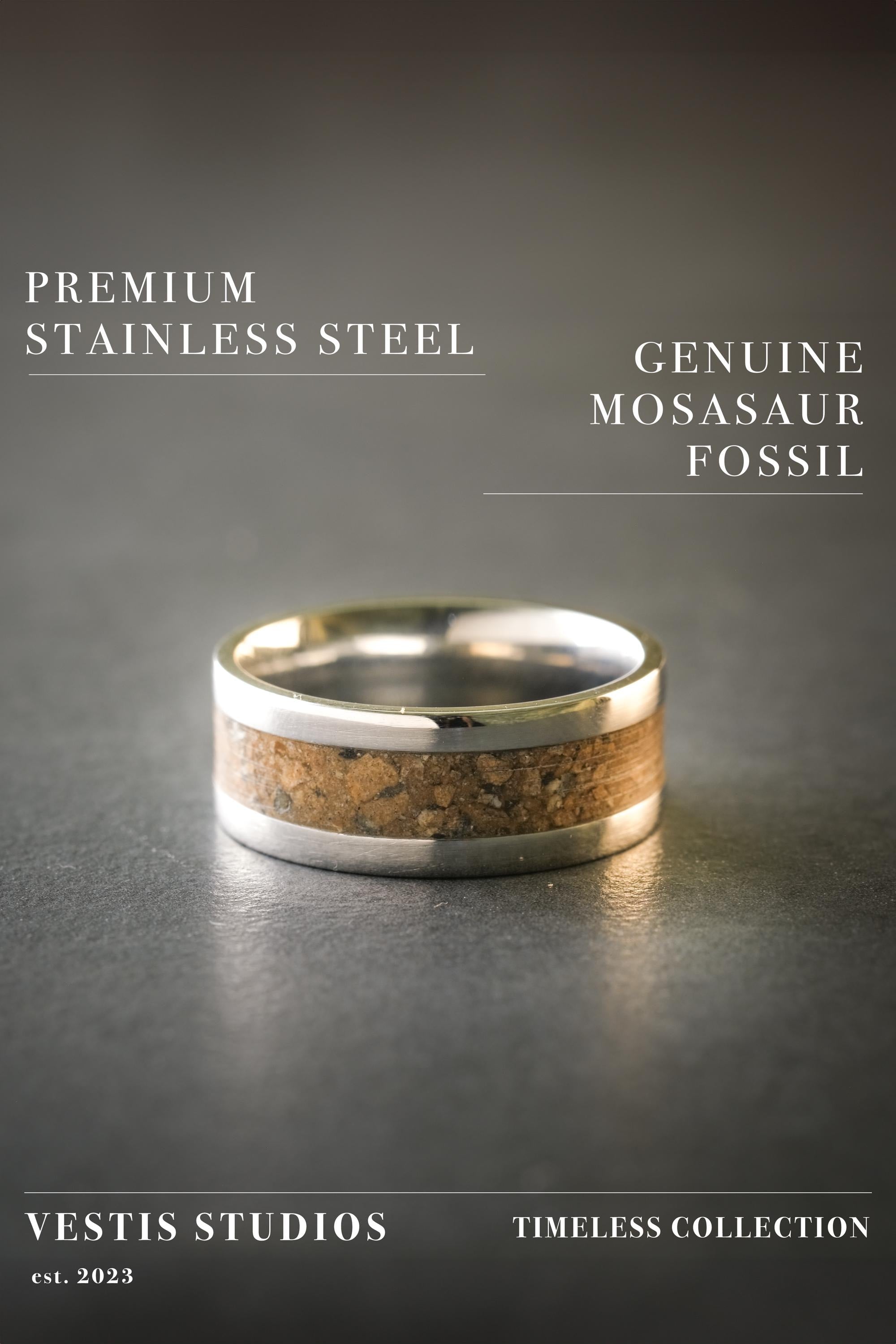 Mosasaur Fossil Ring – Steel