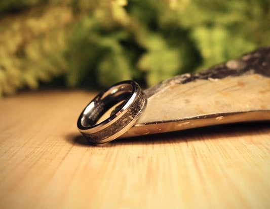 Megalodon Tooth Fossil Ring in Tungsten