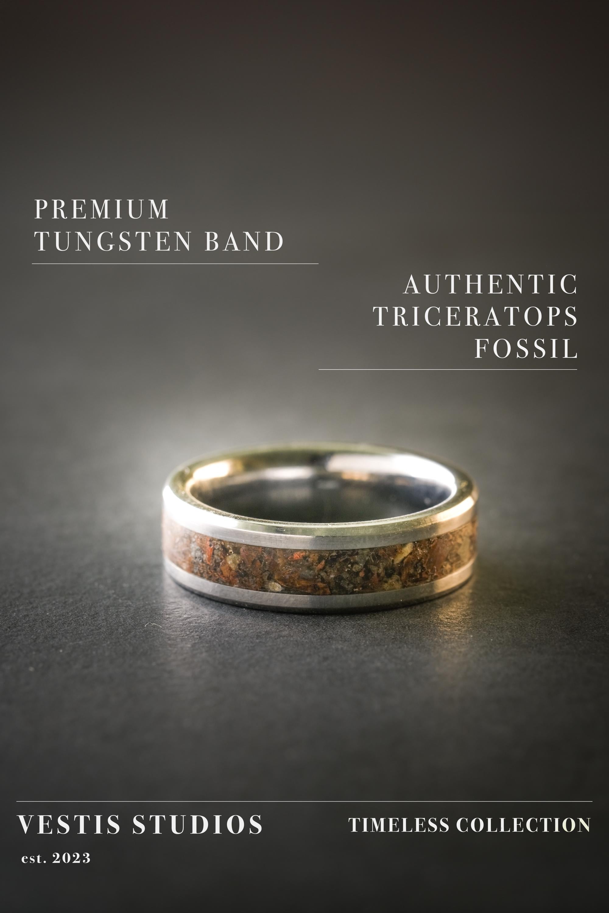 Triceratops Fossil Ring – Tungsten Carbide