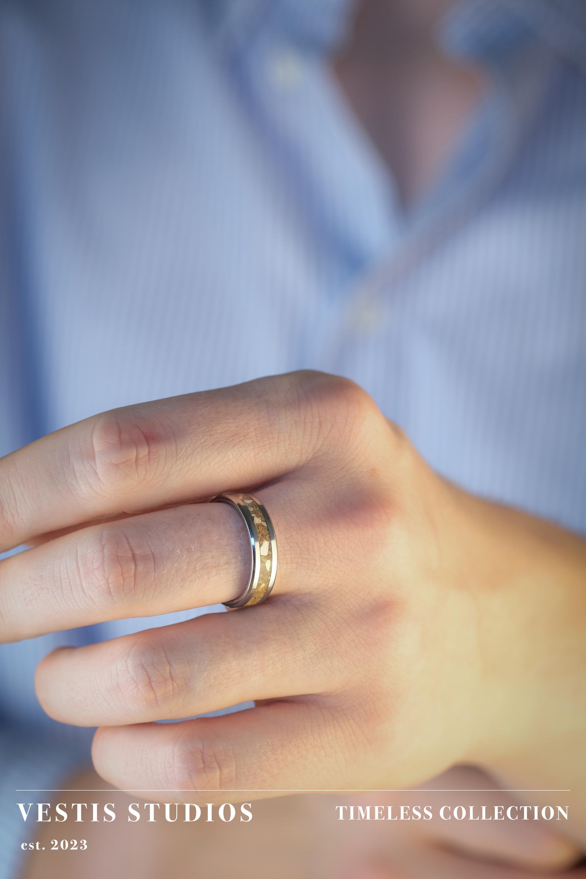 Spinosaurus & Mosasaur Fossil Wedding Ring Set – Tungsten