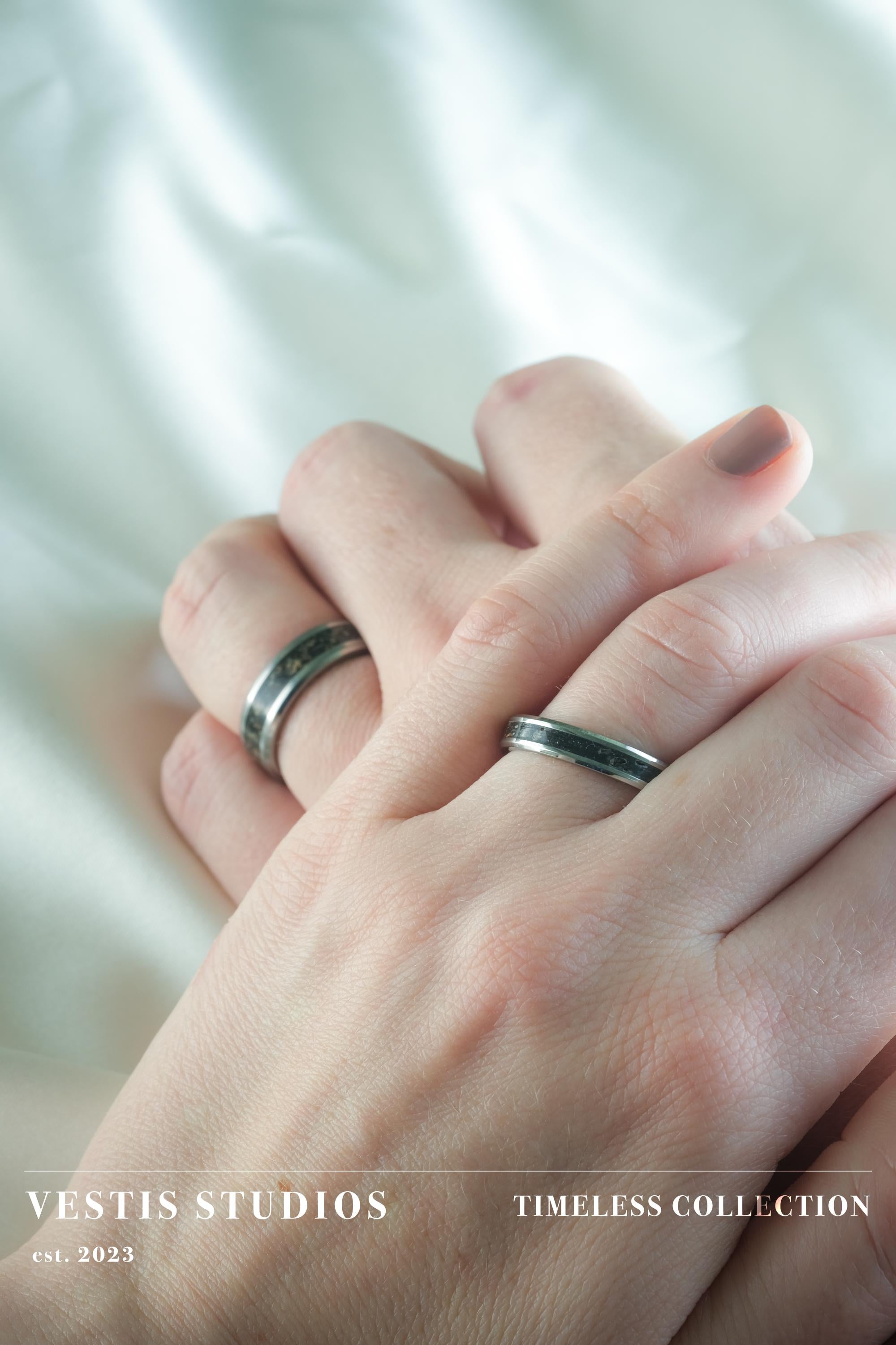 Diplodocus Fossil Wedding Ring Set – Tungsten