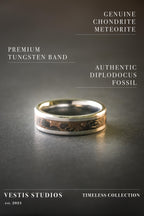Diplodocus & Meteorite Fossil Ring – Tungsten Carbide