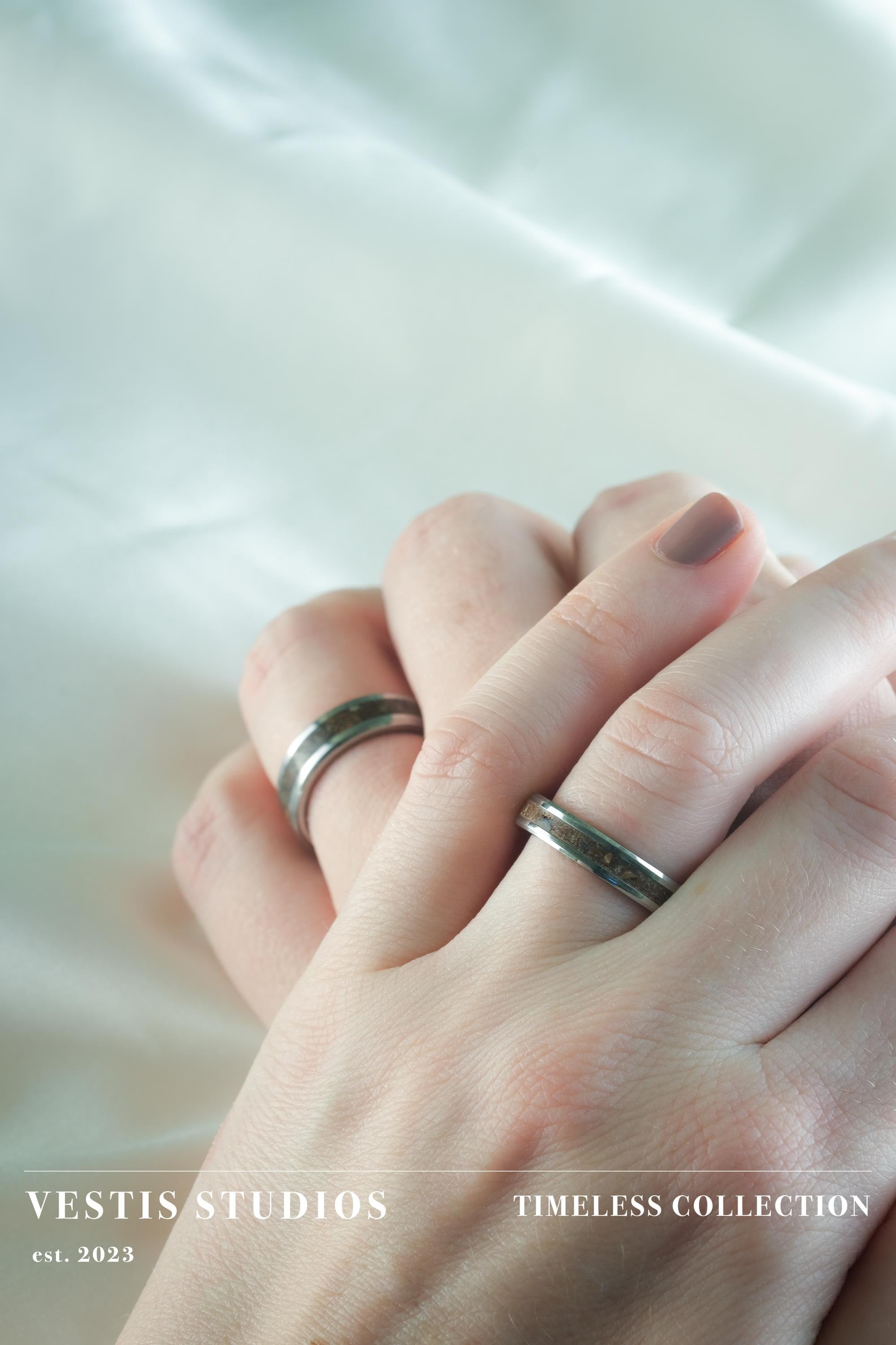 Triceratops Fossil Wedding Ring Set – Tungsten