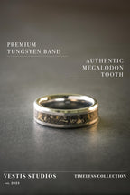 Megalodon Fossil Jewellery Set – Tungsten Ring & Silver Necklace Gift Bundle