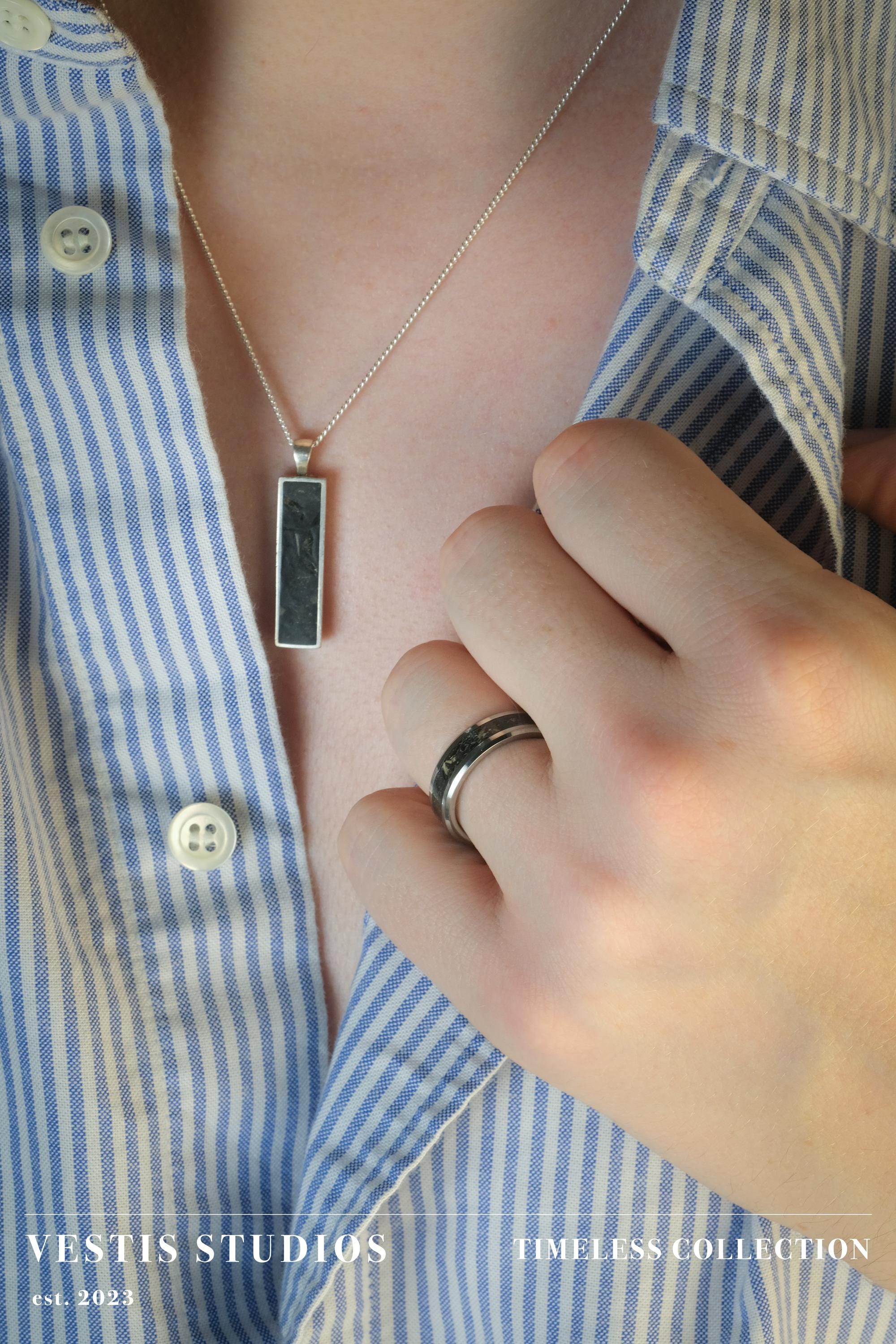 Megalodon Fossil Jewellery Set – Tungsten Ring & Silver Necklace Gift Bundle