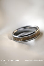 Mosasaur Fossil Wedding Ring Set – Tungsten