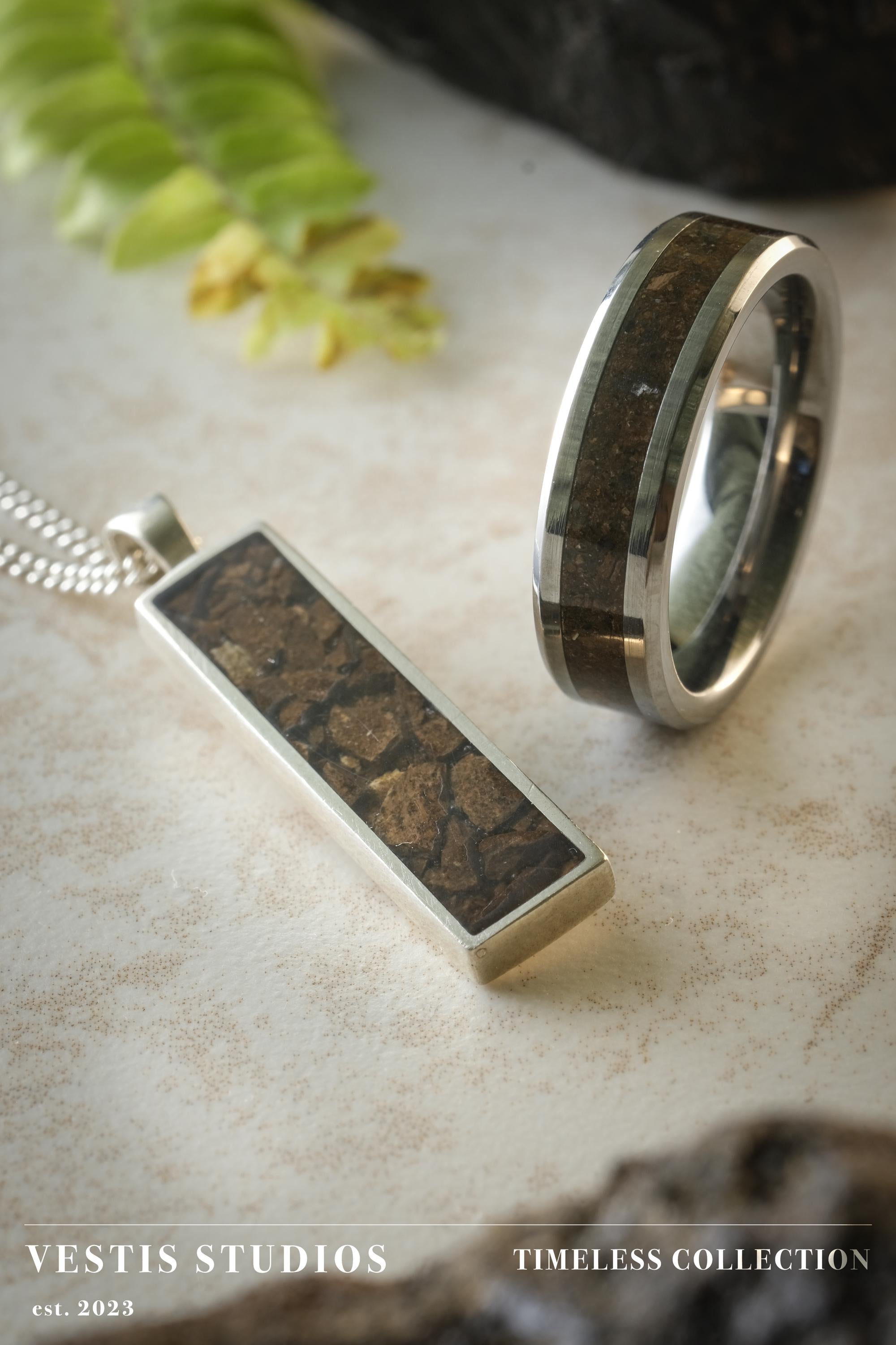 T. Rex Fossil Jewellery Set – Tungsten Ring & Silver Necklace Gift Bundle