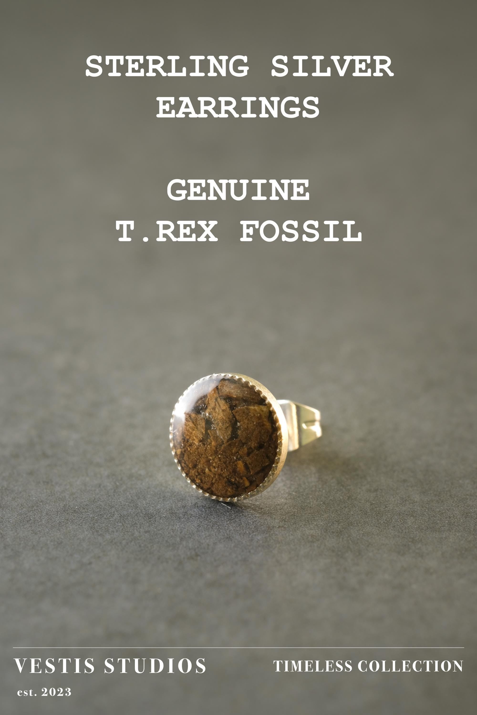 T. Rex Fossil Stud Earrings – Sterling Silver