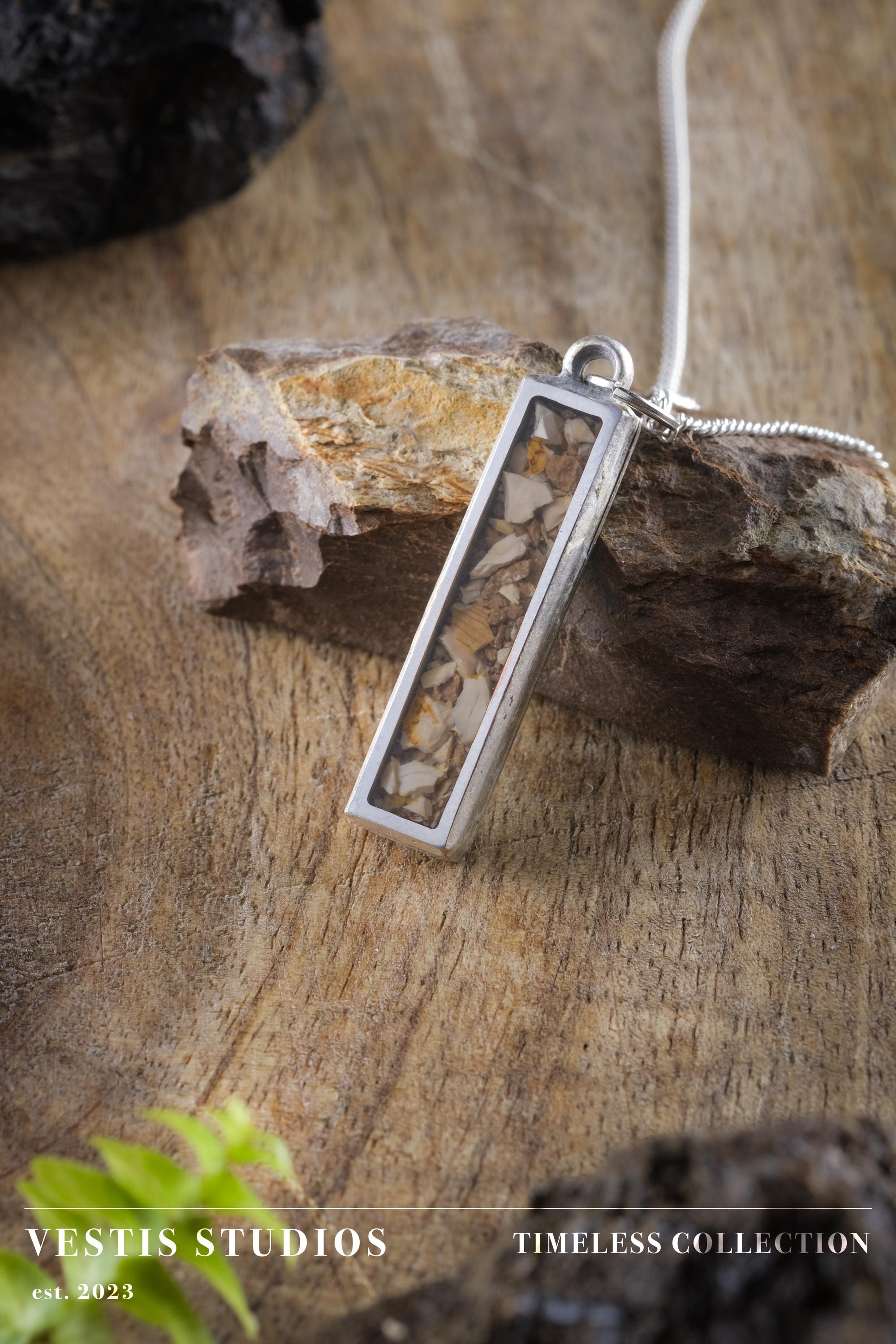 Spinosaurus Tooth & Mosasaur Fossil Necklace – Plated Silver