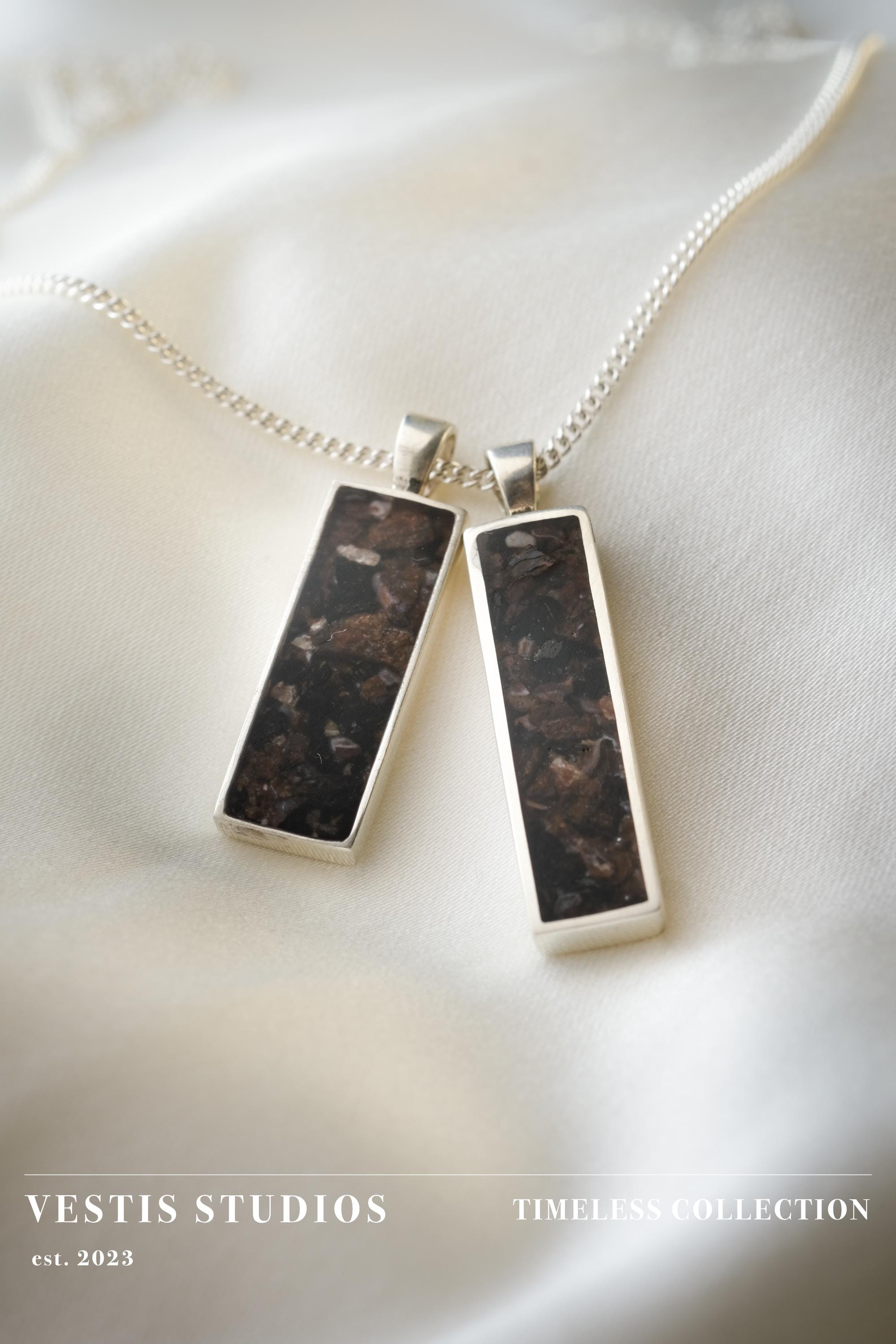 Diplodocus & Meteorite Fossil Necklace – Sterling Silver