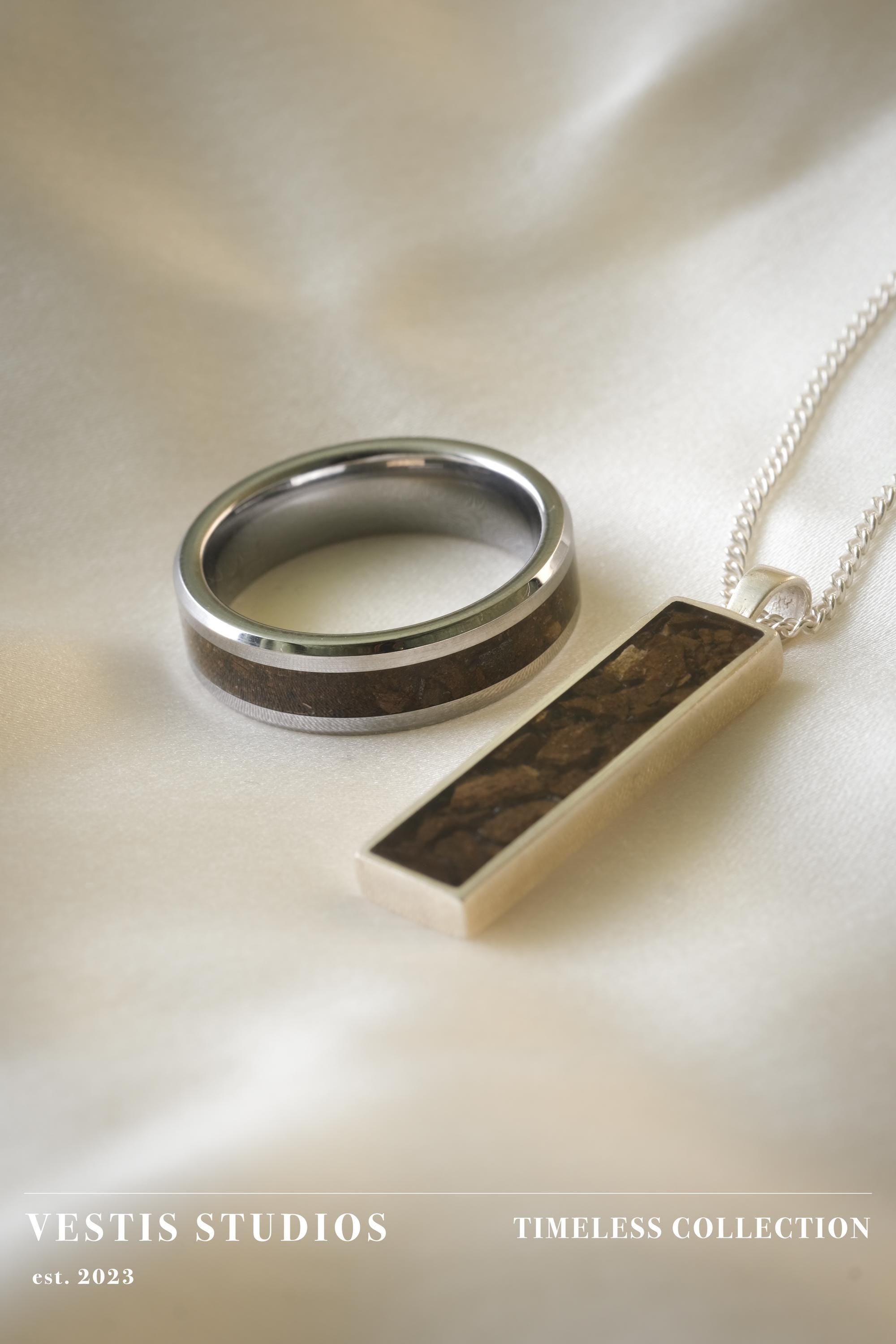 T. Rex Fossil Jewellery Set – Tungsten Ring & Silver Necklace Gift Bundle