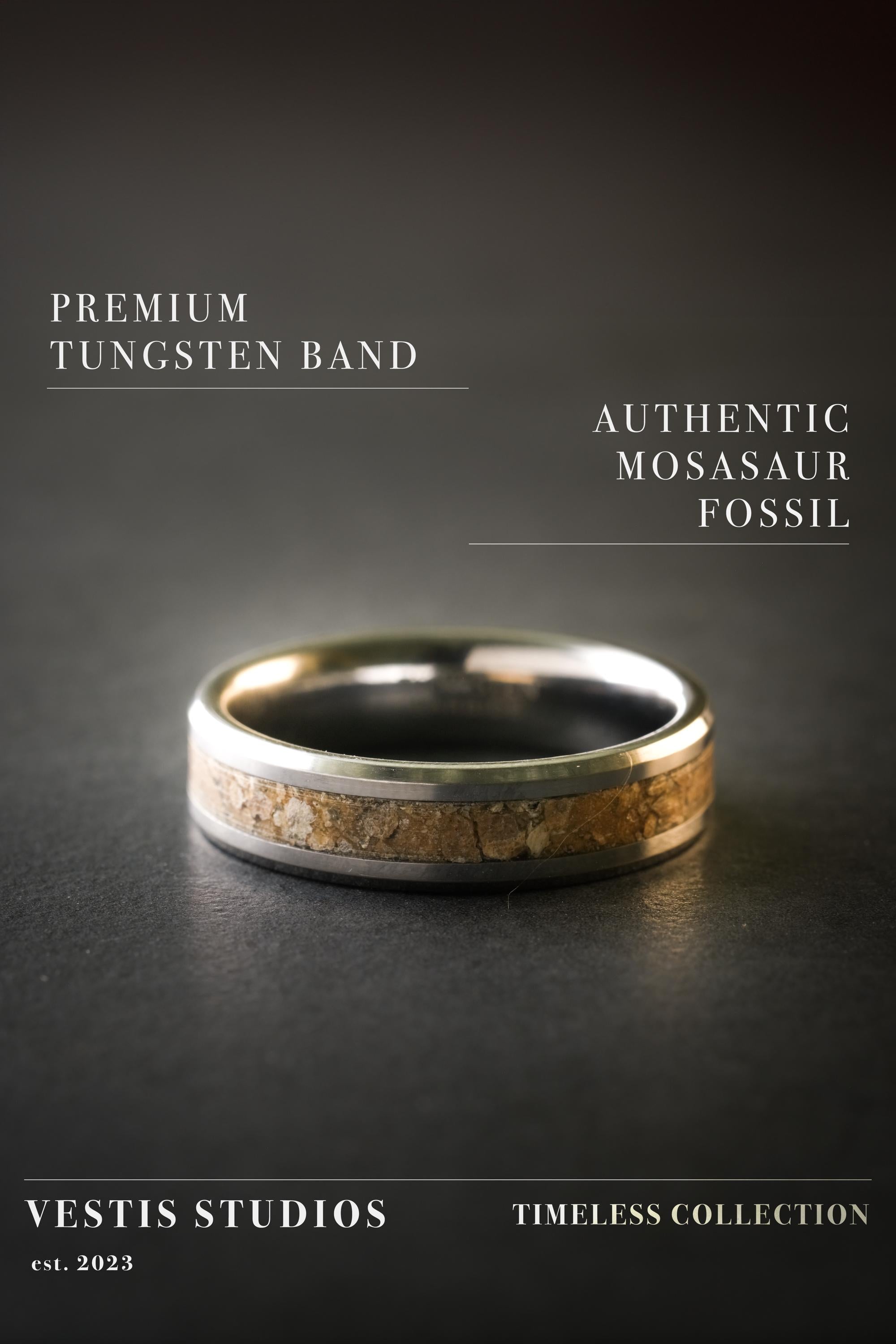 Mosasaur Fossil Ring – Tungsten Carbide