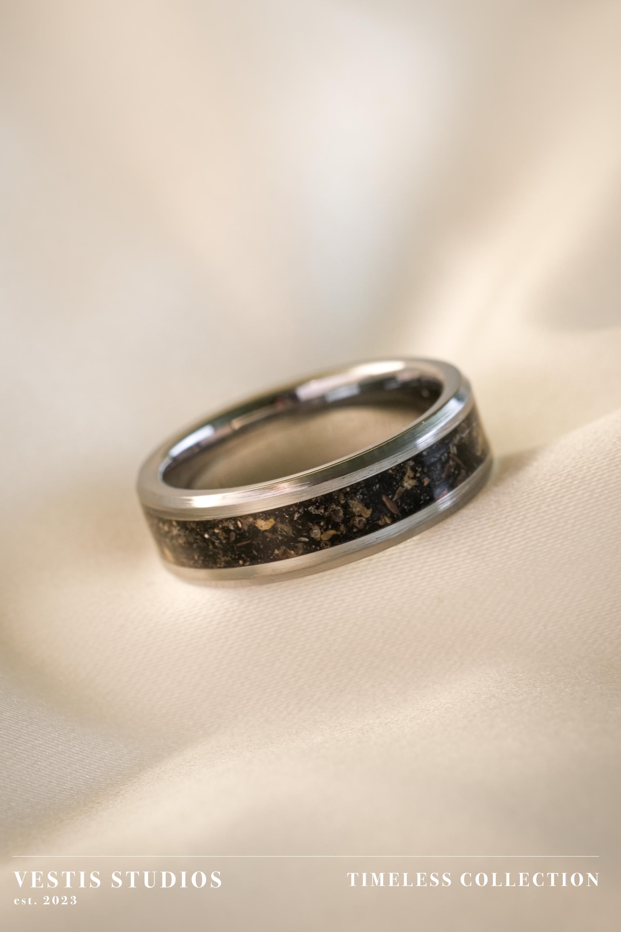 Diplodocus Fossil Wedding Ring Set – Tungsten