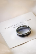Diplodocus & Meteorite Fossil Ring – Tungsten Carbide
