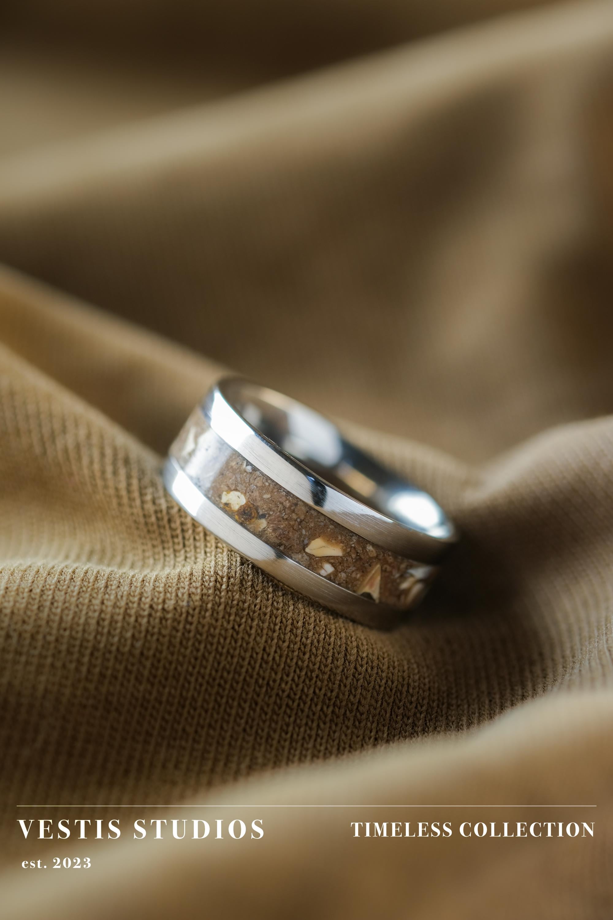 Spinosaurus Tooth & Mosasaur Fossil Ring – Steel