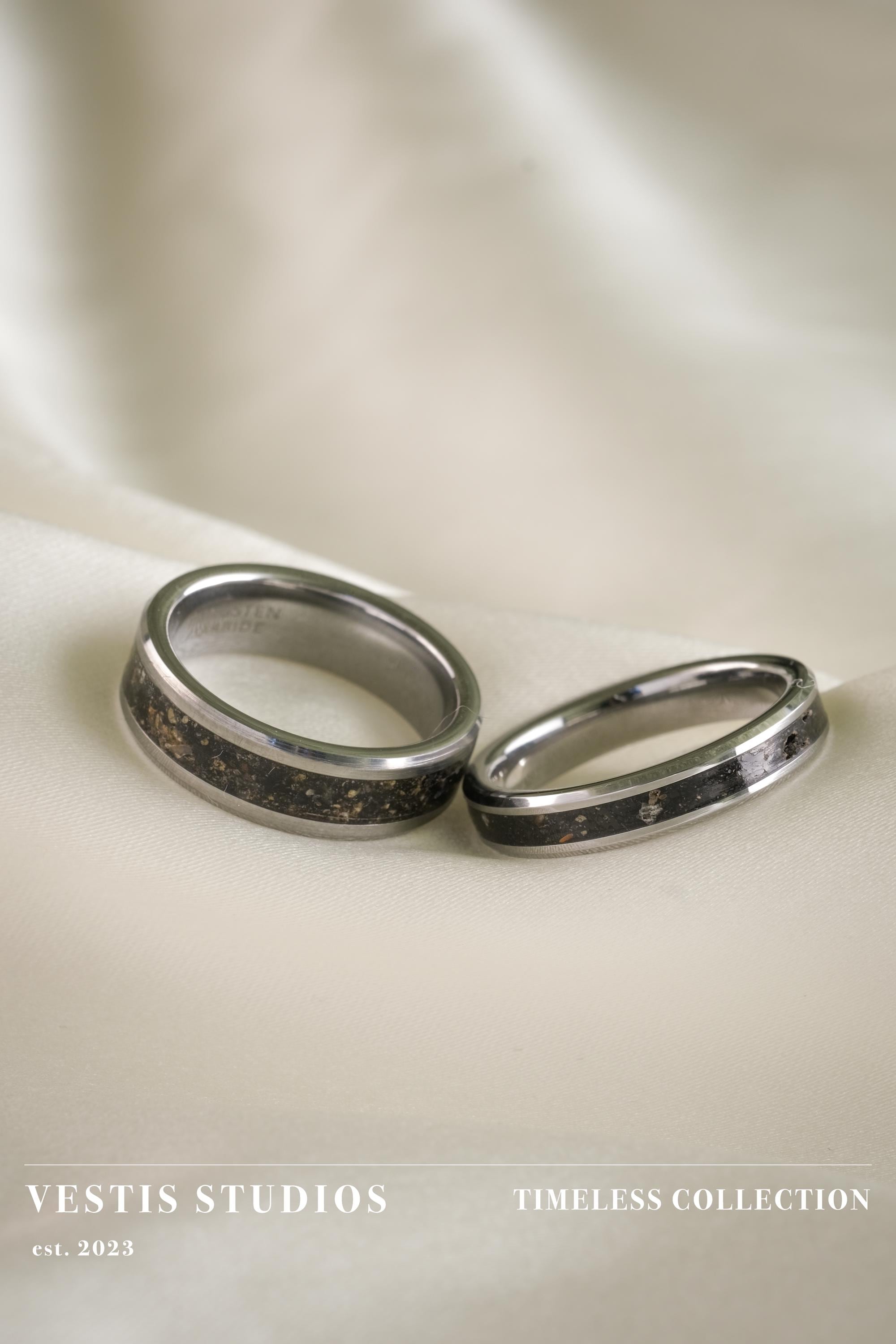 Diplodocus Fossil Wedding Ring Set – Tungsten