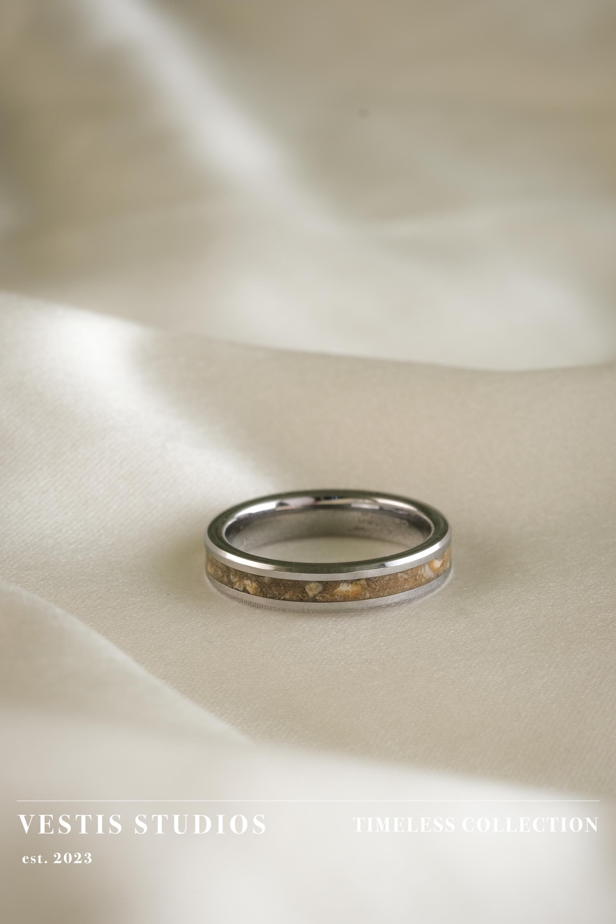 Spinosaurus & Mosasaur Fossil Wedding Ring Set – Tungsten