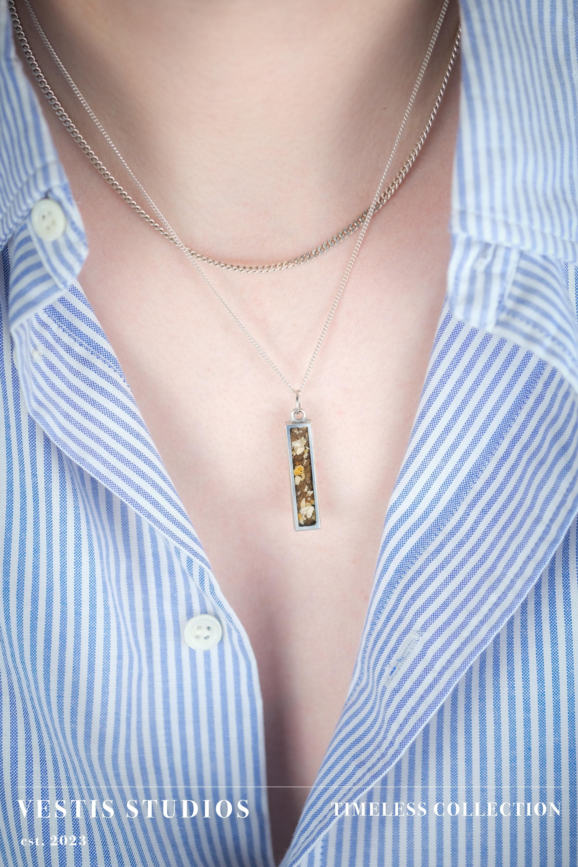 T. Rex, Triceratops & Spinosaurus Fossil Necklace – Plated Silver