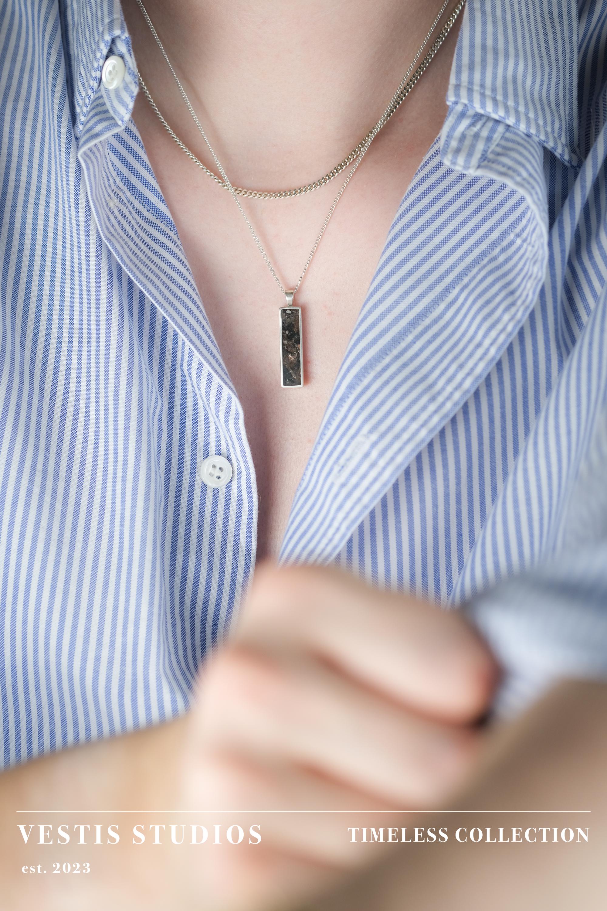 Diplodocus & Meteorite Fossil Necklace – Sterling Silver