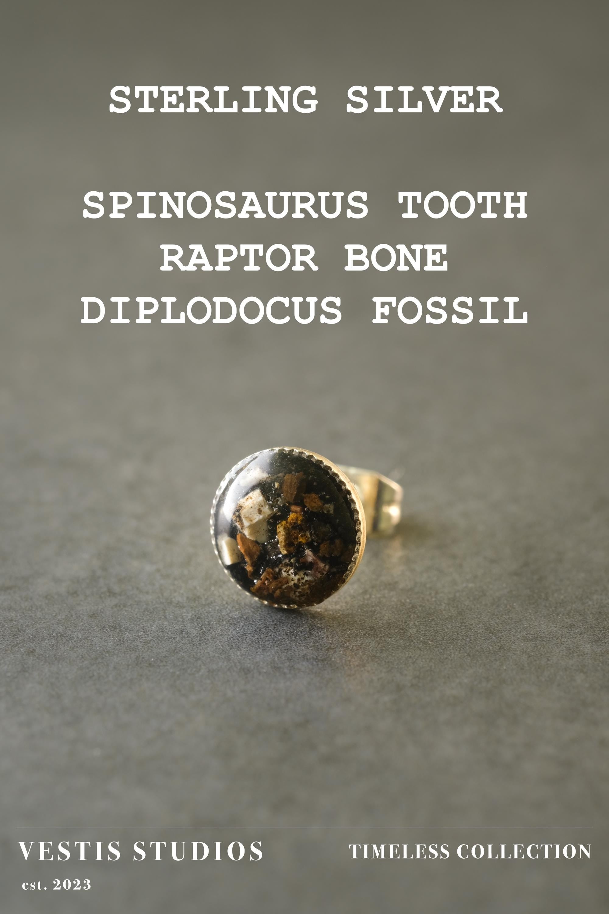 Spinosaurus, Raptor & Diplodocus Fossil Earrings – Sterling Silver