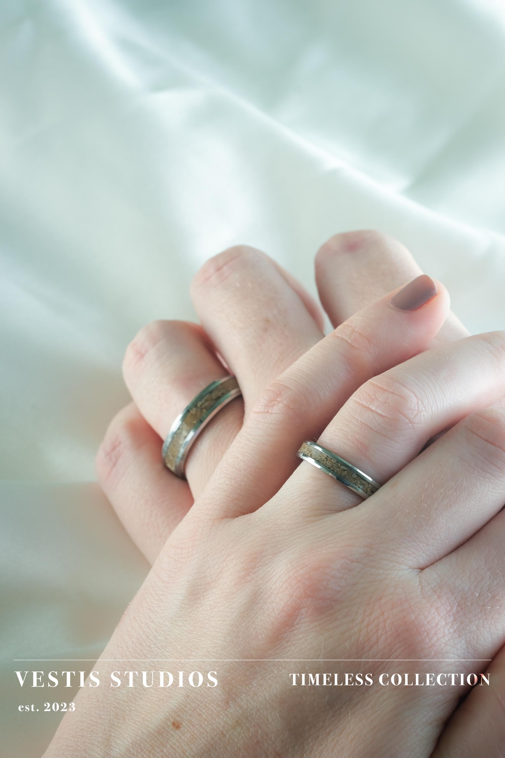 Mosasaur Fossil Wedding Ring Set – Tungsten