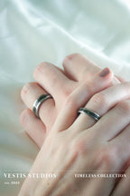 Diplodocus & Meteorite Fossil Wedding Ring Set – Tungsten