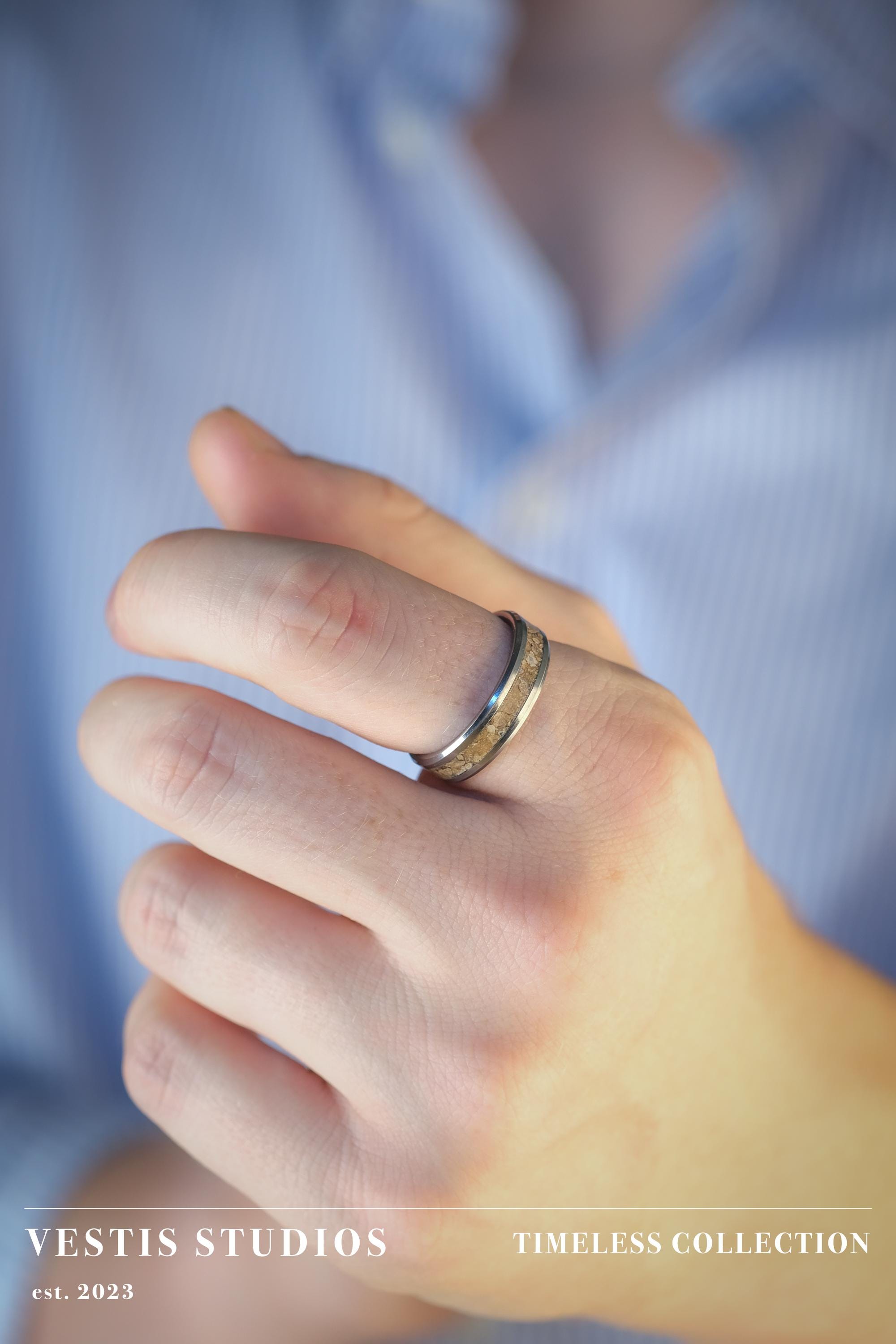 Mosasaur Fossil Wedding Ring Set – Tungsten