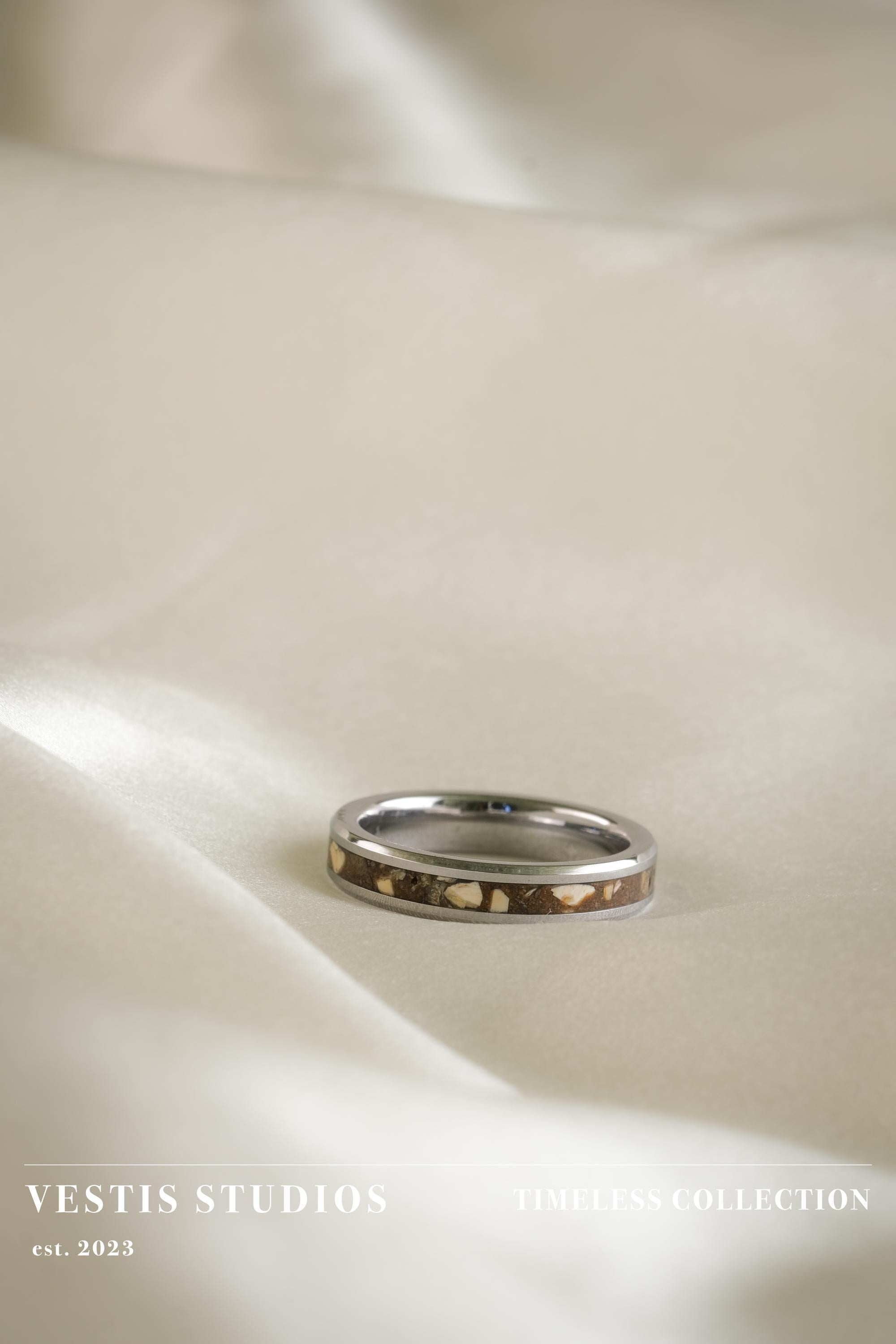 Spinosaurus, Triceratops & T. Rex Fossil Wedding Ring Set – Tungsten