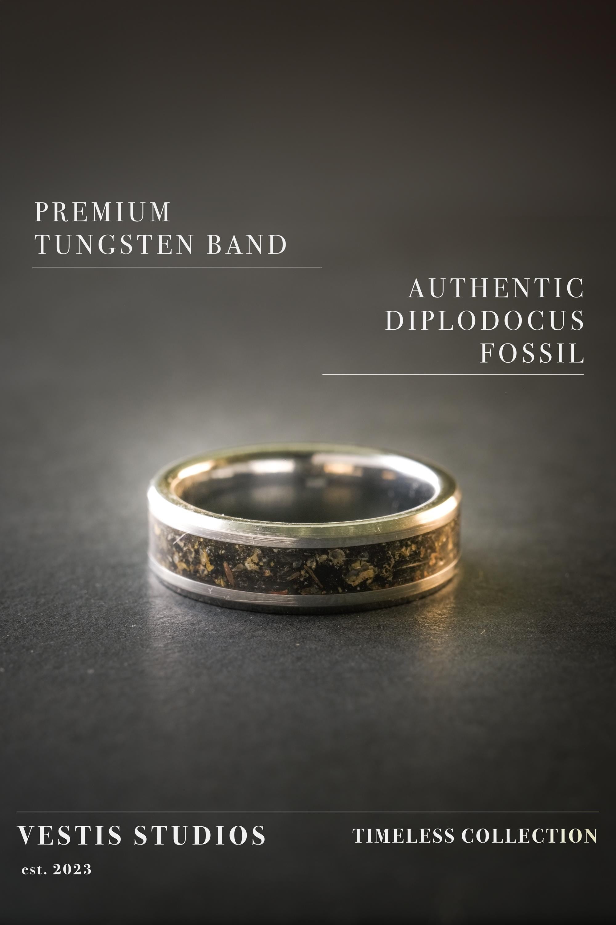 Diplodocus Fossil Ring – Tungsten Carbide
