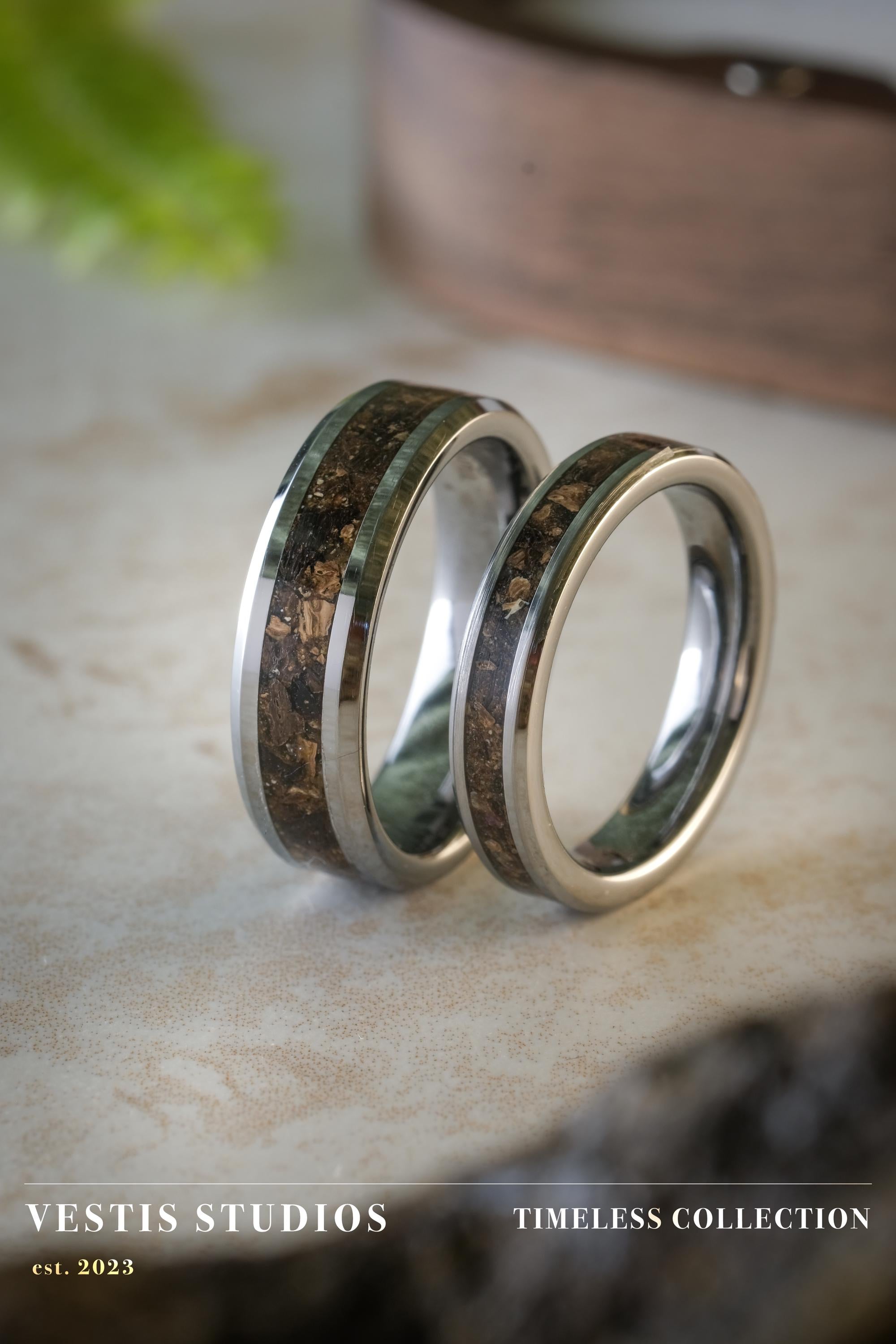 Hadrosaur Fossil Wedding Ring Set – Tungsten