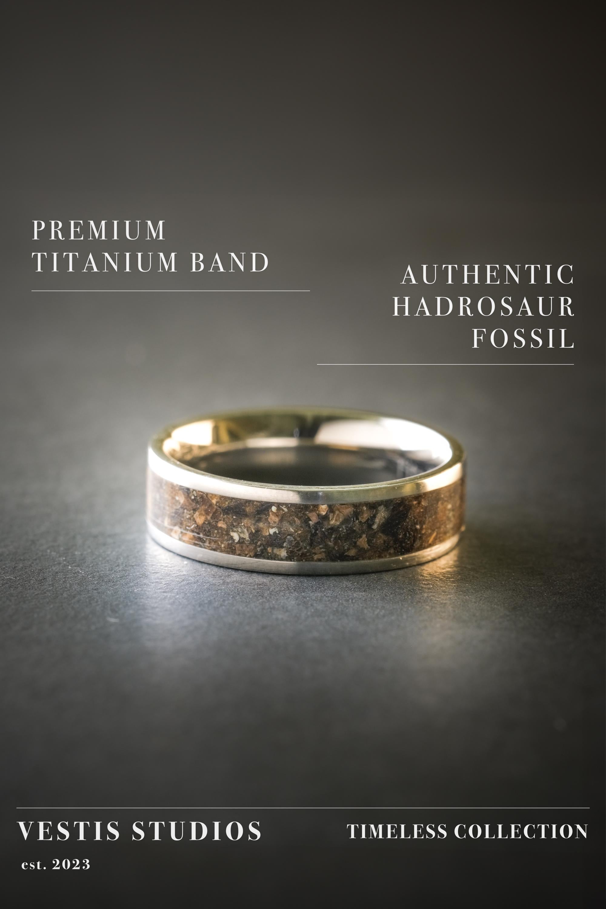 Hadrosaur Fossil Ring – Titanium