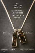 Diplodocus & Meteorite Fossil Necklace – Sterling Silver