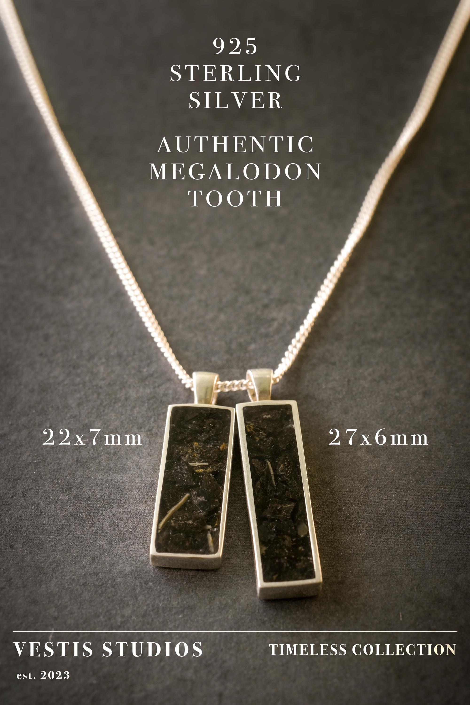 Megalodon Fossil Jewellery Set – Tungsten Ring & Silver Necklace Gift Bundle