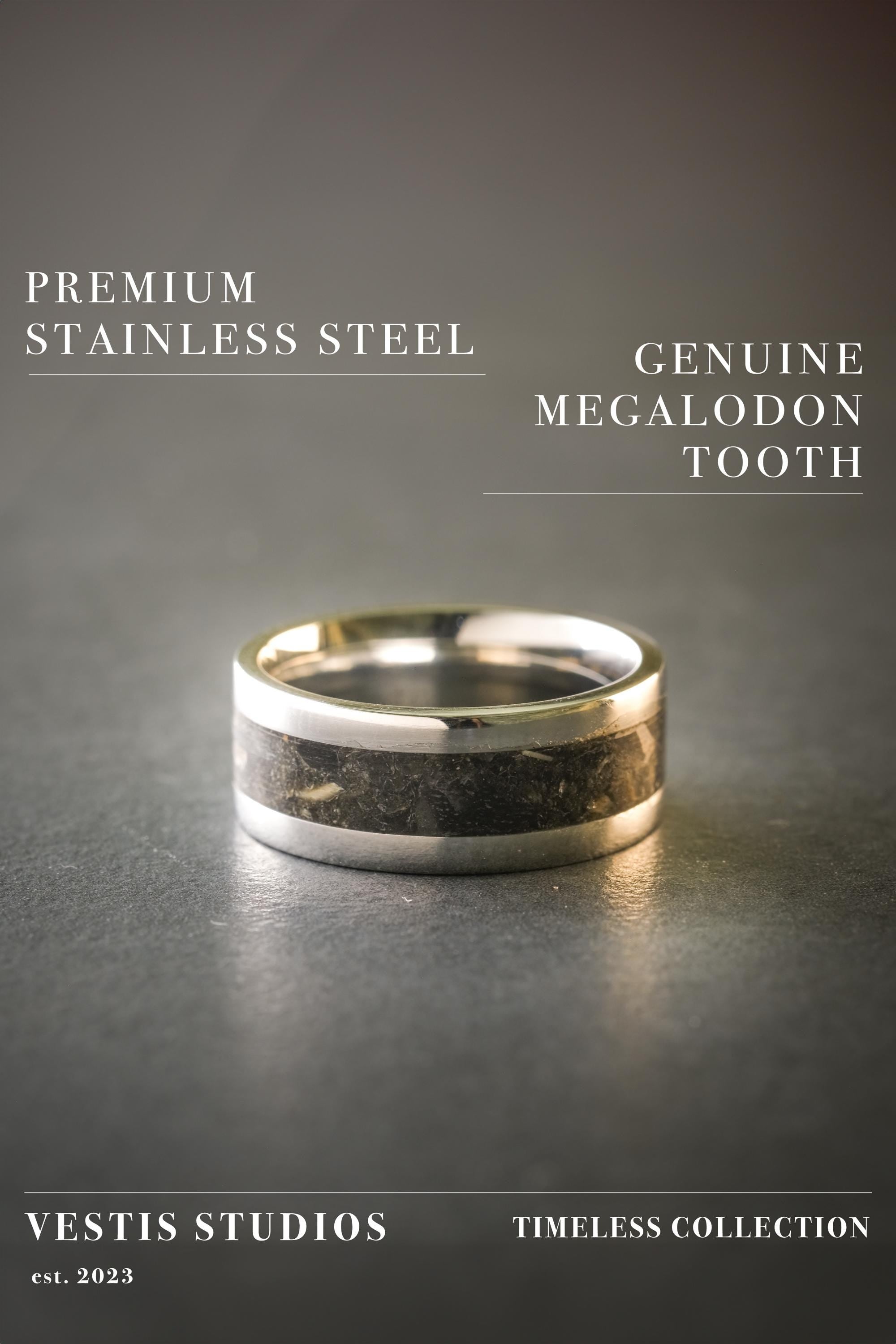 Megalodon Tooth Ring - Steel