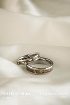 Spinosaurus, Triceratops & T. Rex Fossil Wedding Ring Set – Tungsten