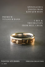 T. Rex, Triceratops & Spinosaurus Fossil Ring – Titanium