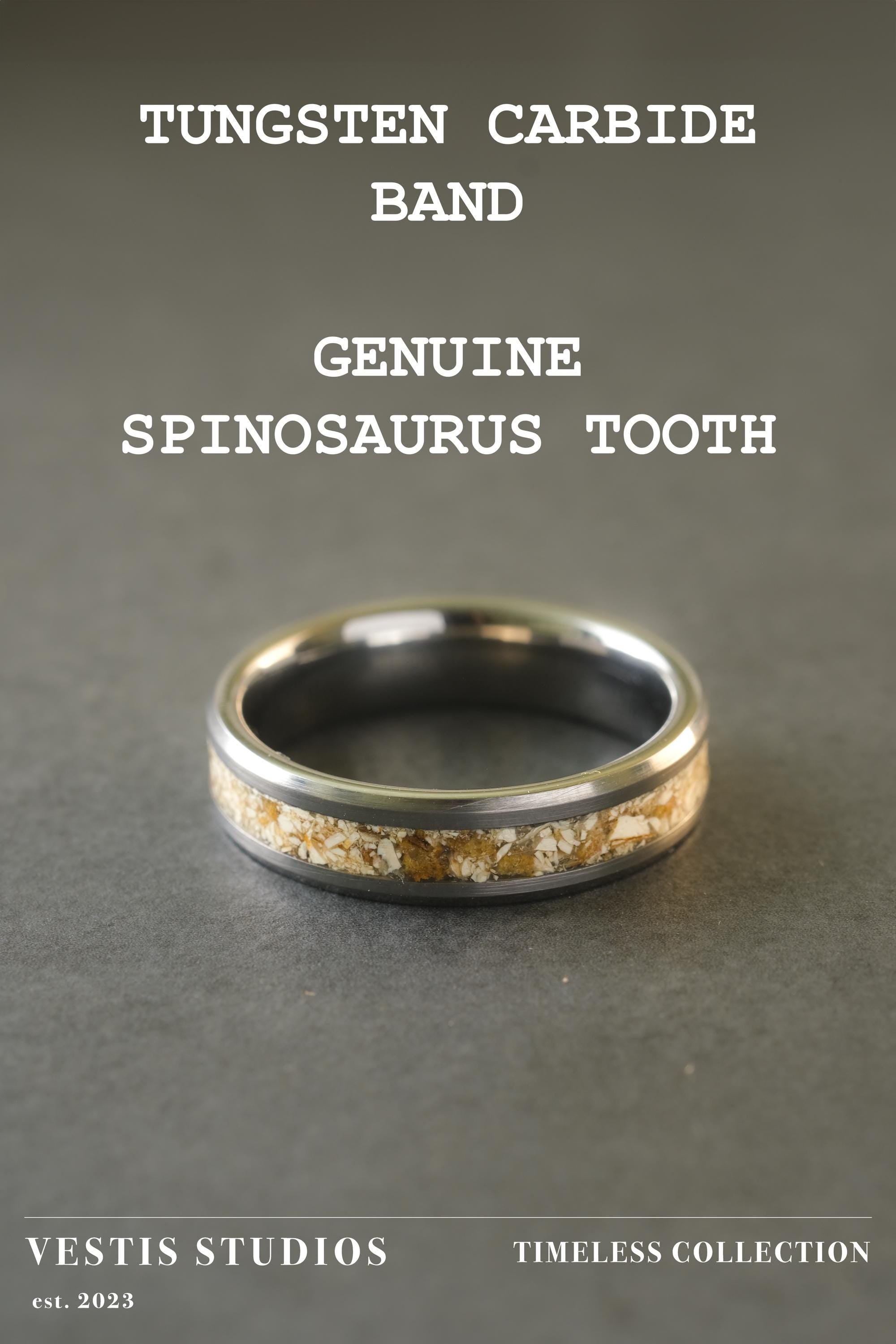 Spinosaurus Tooth Fossil Ring – Tungsten Carbide