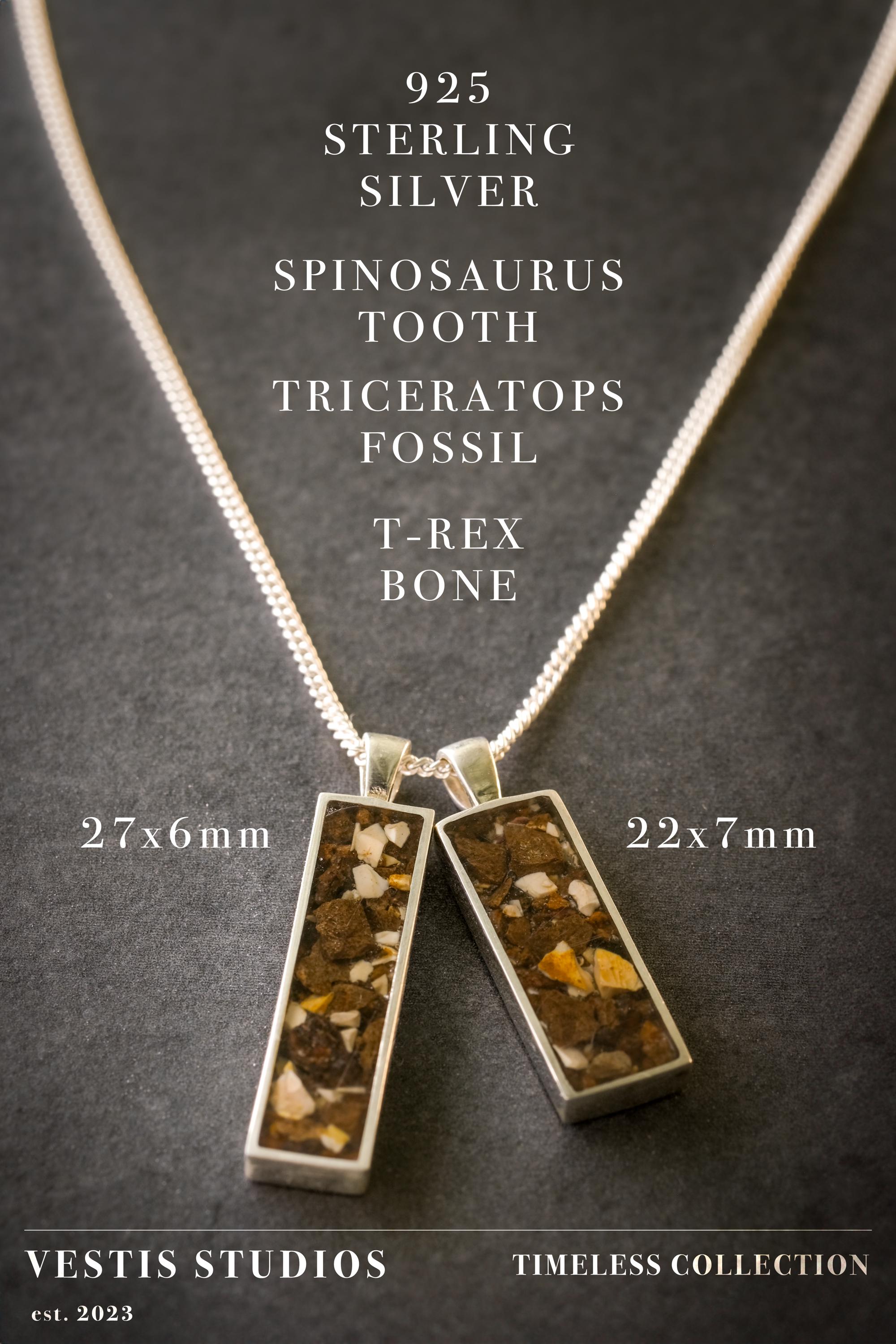 T. Rex, Triceratops & Spinosaurus Fossil Necklace – Sterling Silver
