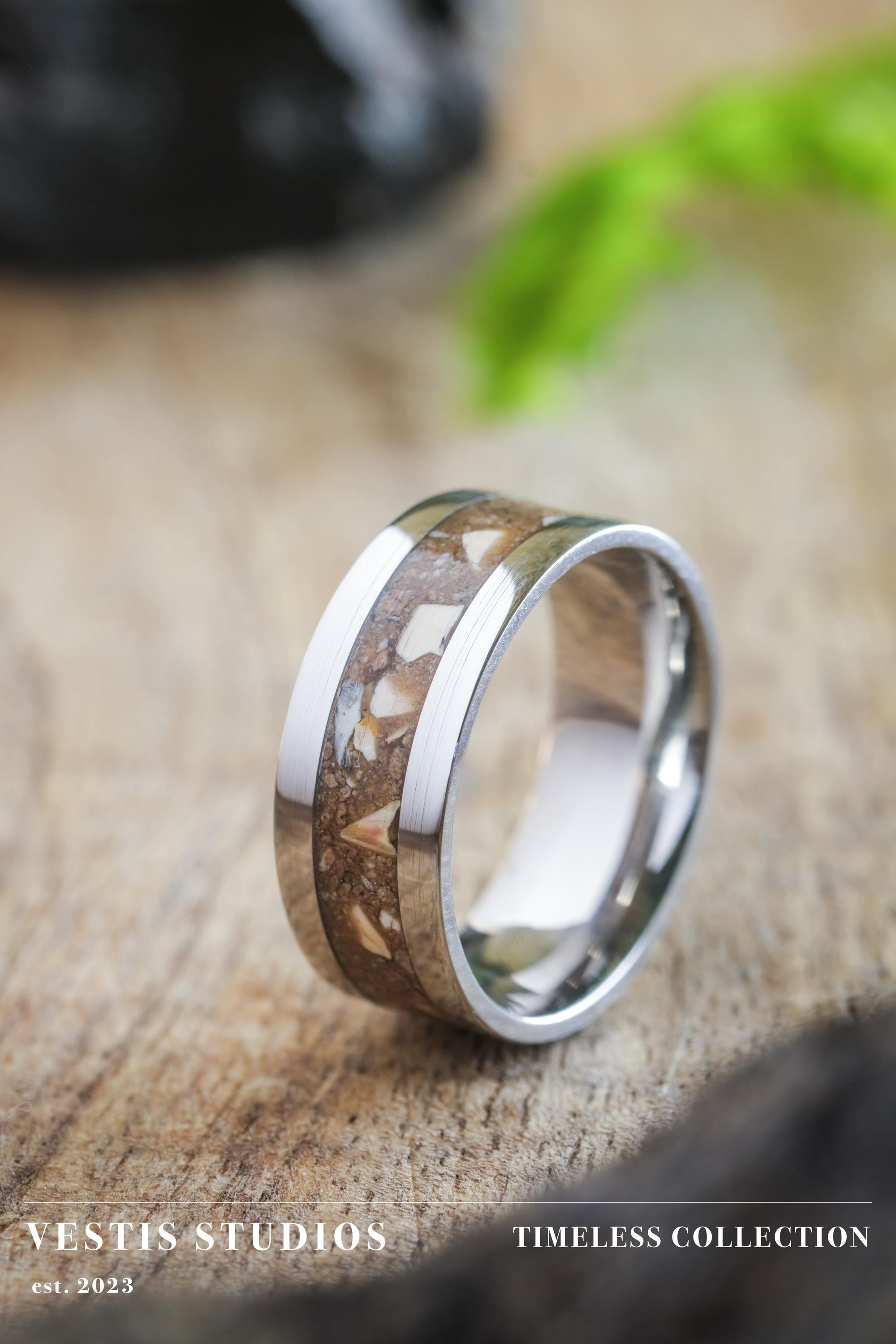 Spinosaurus Tooth & Mosasaur Fossil Ring – Steel