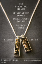 Raptor, Diplodocus & Spinosaurus Fossil Necklace – Sterling Silver