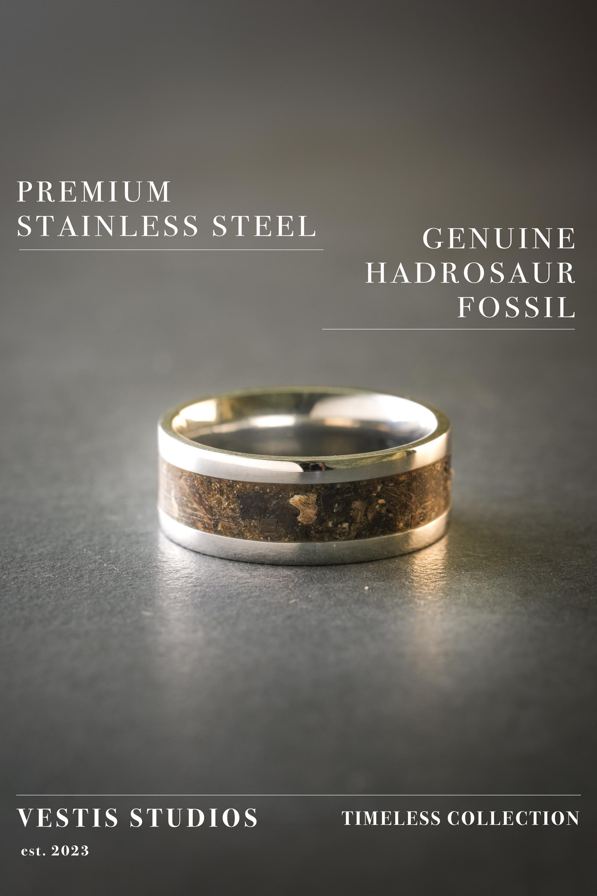 Hadrosaur Fossil Ring – Steel