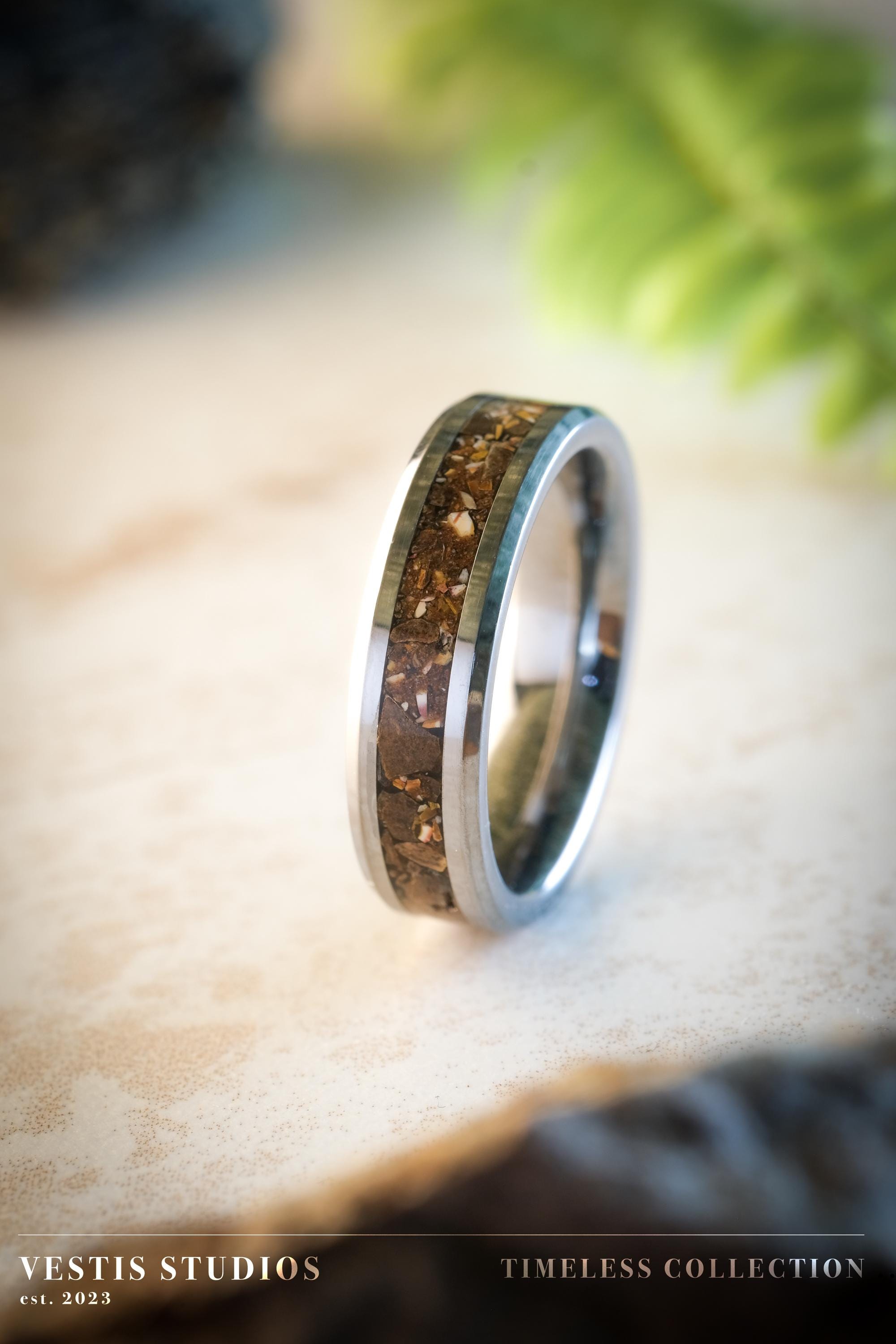 T. Rex, Triceratops & Spinosaurus Fossil Ring – Tungsten Carbide